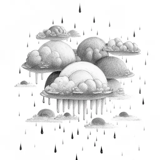 the name rain with a storm cloud and rain falling tattoo design idea