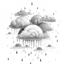 the name rain with a storm cloud and rain falling tattoo design idea