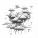 the name rain with a storm cloud and rain falling tattoo design idea