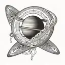 tattoo design of a 3d detailed Saturn with a 3d detailed infinity symbol instead of Saturns ring tattoo design idea
