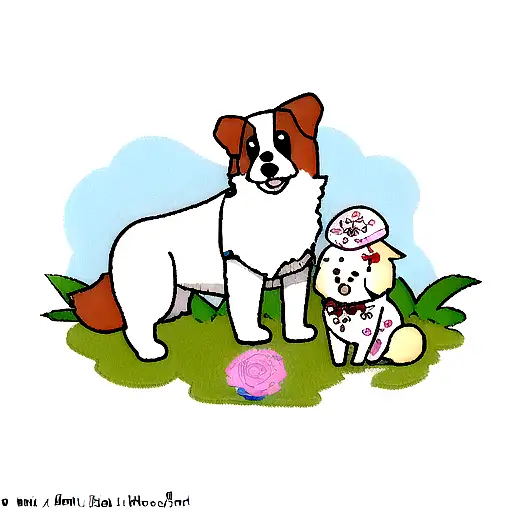 Un perro san bernardo con una rosa y el número 1965 tattoo design idea