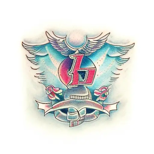 Letter J with wing tattoo design idea