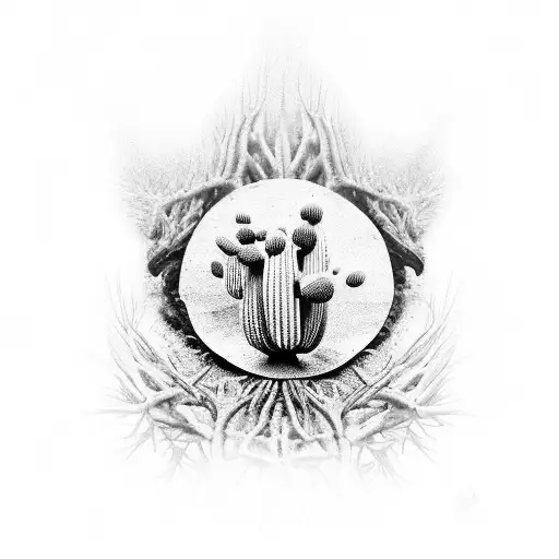 a Christian cross melted over the branch of a cactus in the style of Salvador Dali, set in a psychedelic mushroom cedar  tattoo design idea