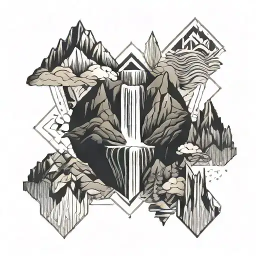 mountain and waterfall tattoo design idea