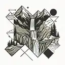 mountain and waterfall tattoo design idea