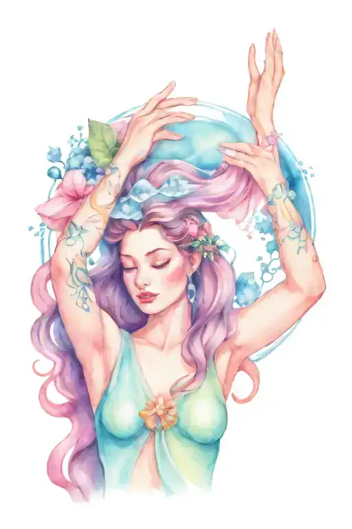 Aquarius goddess holding water above her head tattoo design idea