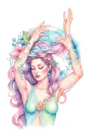 Aquarius goddess holding water above her head tattoo design idea