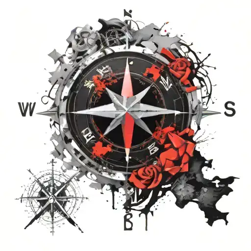 compass on top of texas abbriviation TX and intertwining names Morgan and Johnson tattoo design idea