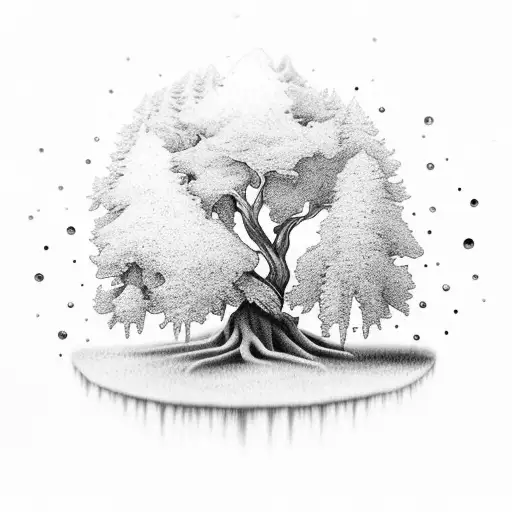 tree standing upside down with gemstones on  tattoo design idea
