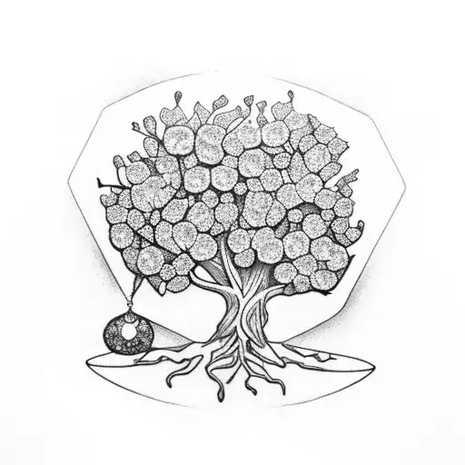 tree standing upside down with gemstones on as its flowers tattoo design idea