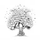 upside down tree with gemstones on as its flowers tattoo design idea