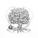 tree standing upside down with gemstones on as its flowers tattoo design idea