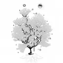 tree standing upside down with gemstones on as its flowers tattoo design idea