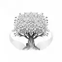 tree standing upside down with gemstones on as its flowers tattoo design idea