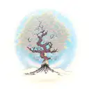 tree standing upside down with gemstones on as its flowers tattoo design idea