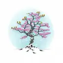 tree standing upside down with gemstones on as its flowers tattoo design idea