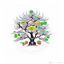 tree standing upside down with gemstones on as its flowers tattoo design idea
