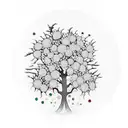 tree standing upside down with gemstones on as its flowers tattoo design idea