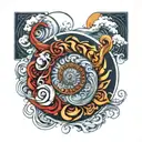 fibonacci with waves and paintings tattoo design idea