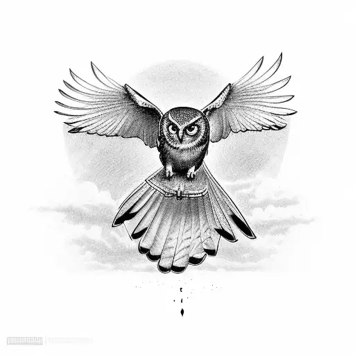 flying owl tattoo design idea