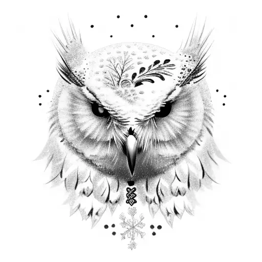 snow owl with snowflakes tattoo design idea