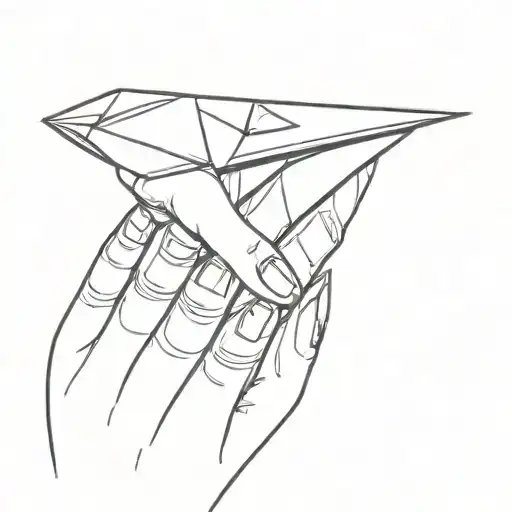 A females hand with almond shaped nails, throwing a paper plane tattoo design idea