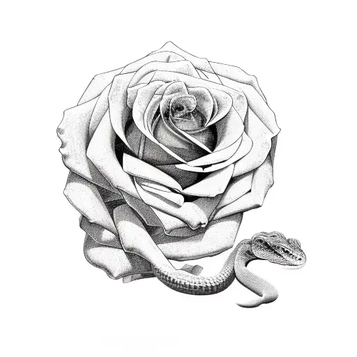 roses with rattle snake  tattoo design idea