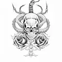 skull and roses with scorpion and rattlesnake tattoo design idea