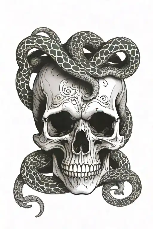 skull with snakes intertwined tattoo design idea