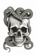 skull with snakes intertwined tattoo design idea