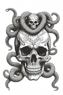 skull with snakes intertwined tattoo design idea