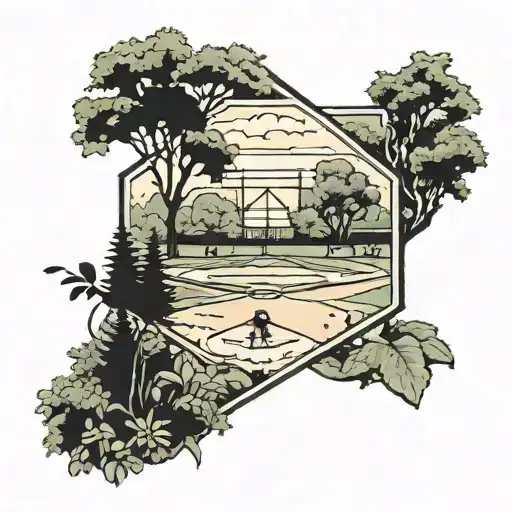 baseball diamond with outfield native plants growing tattoo design idea