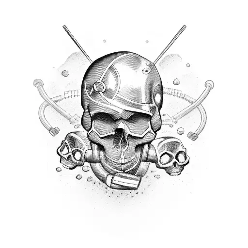 Skull w/ Scuba Regulator, dive mask, and dual oxygen tanks tattoo design idea