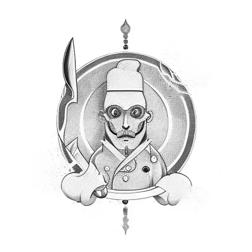 chef's knife with japanese design tattoo design idea