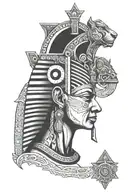 A masculine pharaoh in egypt  with alchemical symbols representing inner strength and transformation tattoo design idea