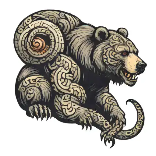 Bear crushing a snake under it's paw tattoo design idea