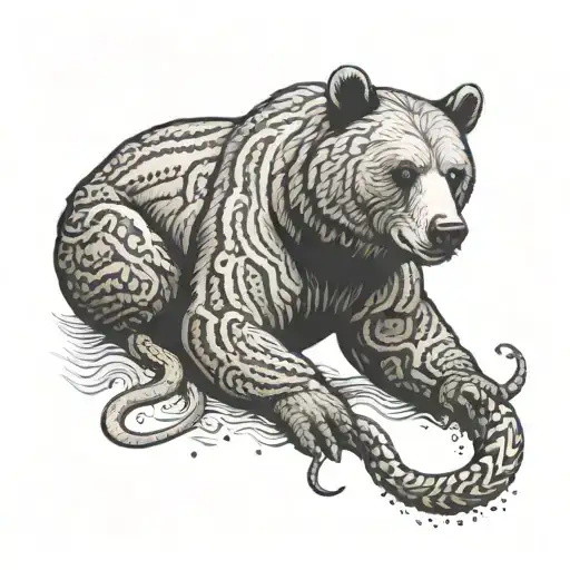 Bear crushing a snake under it's paw tattoo design idea