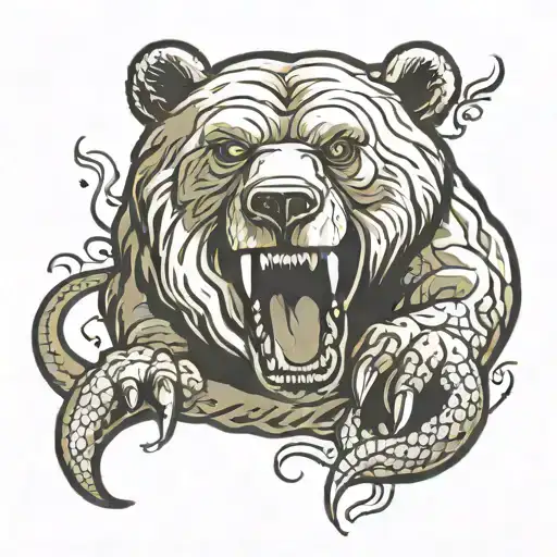 Bear crushing a snake under it's paw tattoo design idea