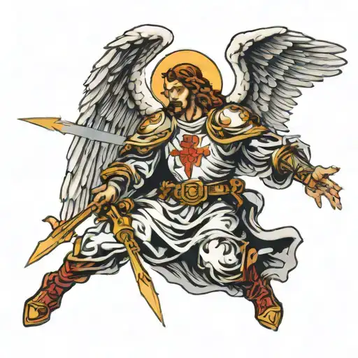 christian crusader man angel tattoo design idea