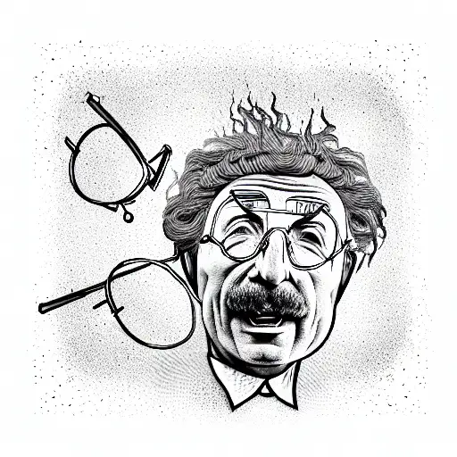albert hofmann, picture like einsteins photo with tongue, in square frame tattoo design idea