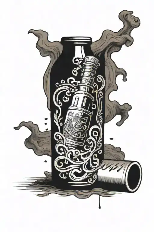 Cork floating inside a rum bottle tattoo design idea