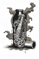 Cork floating inside a rum bottle tattoo design idea