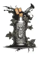 Cork floating inside a rum bottle tattoo design idea