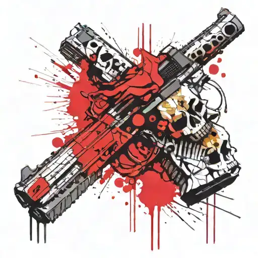 Glock-18 with 5 Skulls around it  tattoo design idea