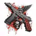 all black tat: Glock-18 with 5 Skull icons with bullet hole in middle forehead, an ace  tattoo design idea
