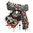 all black tat: Glock-18 with 5 Skull icons with bullet hole in middle forehead, an ace  tattoo design idea