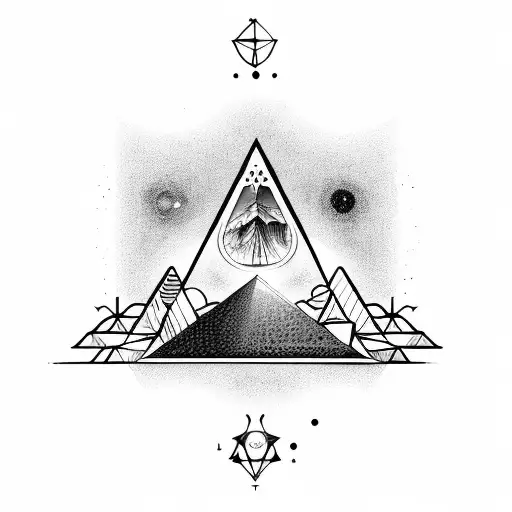 A cosmic representation of the client's favorite pyramid surrounded by celestial bodies tattoo design idea