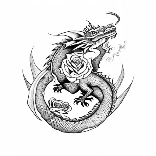 Dragon holding a rose tattoo design idea