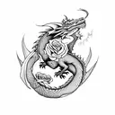 Dragon holding a rose tattoo design idea
