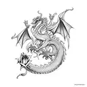 Dragon holding a rose tattoo design idea